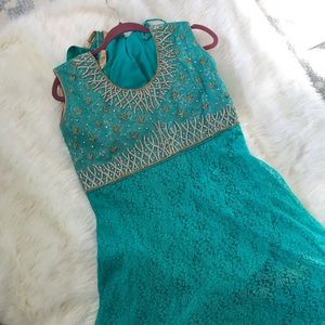 Turquoise lace anarkali salwar Size 36 M Indian